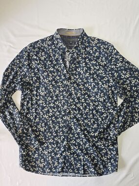 Ted Baker London Men's Modern Fit Floral Button Down Shirt Navy Size 16.5